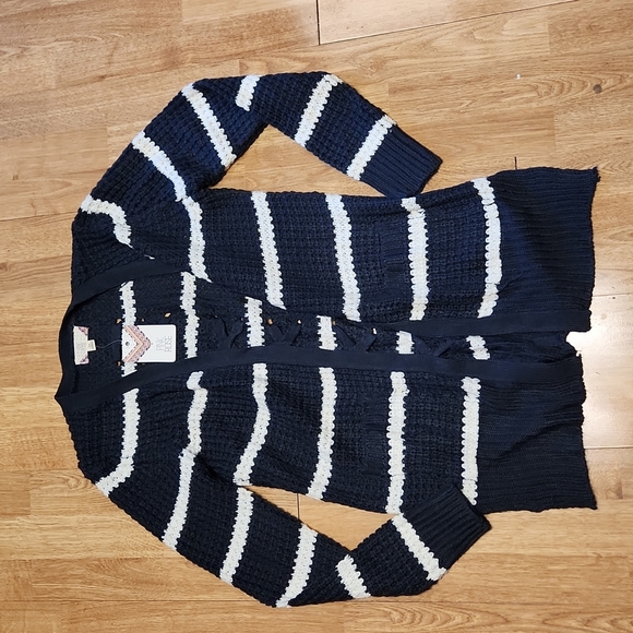 NWT Pink Rose navy striped cardigan sz medium - Picture 1 of 3